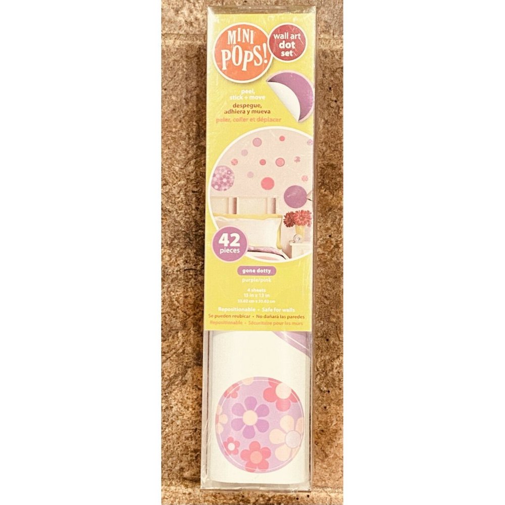 Wall Pops Wall Art Stripe Decor Peel & Stick DOTS 4-13x13 Pgs 42pc Pink & Purple